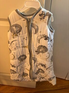 Burt's Bees White Baby Sleep Sack Vest with Gray and Gold Moon Print